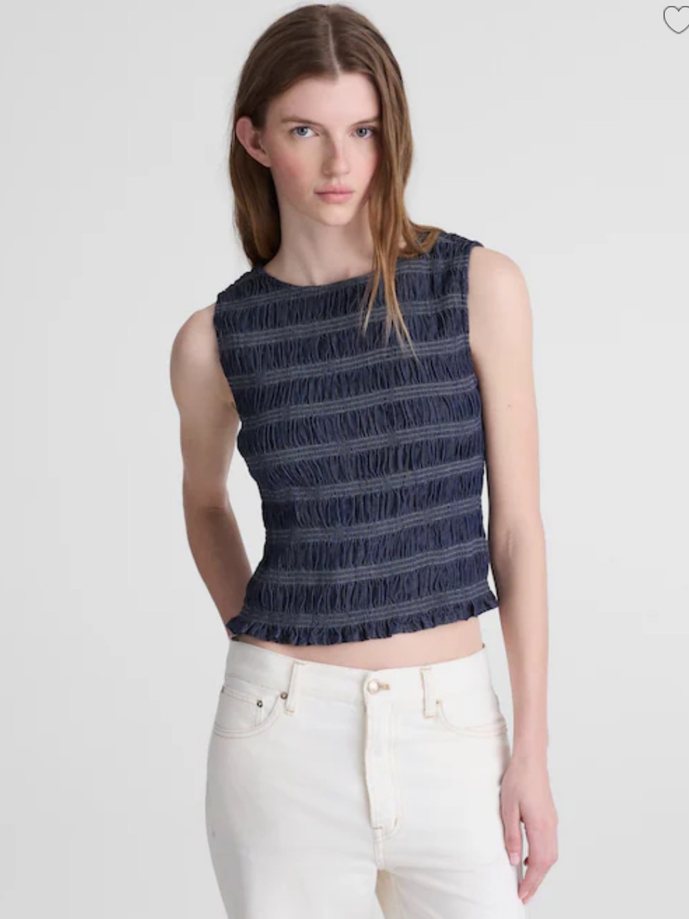 Madewell Navy Denim Smocked Boatneck Tank- Navy in Carrigan Wash